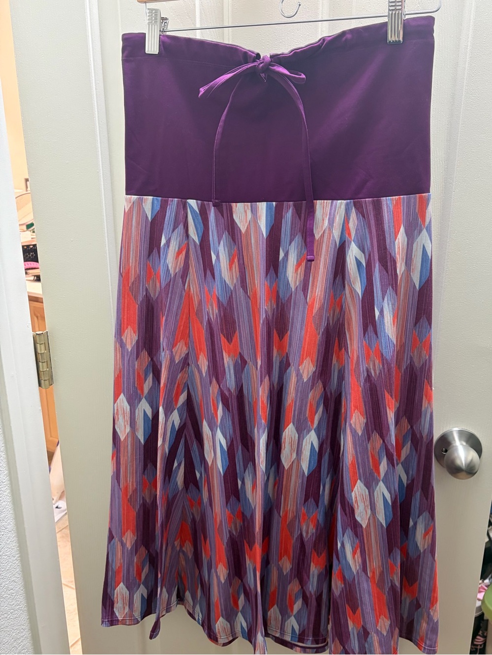 Prana Purple Geometric Maxi Skirt with Multicolor Pattern - Size XL